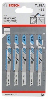 2608631013 Пильное полотно БОШ/Bosch Basic for Metal / пилка для лобзика по металлу прямолинейный пропил (T 118 A) упаковка 5 шт